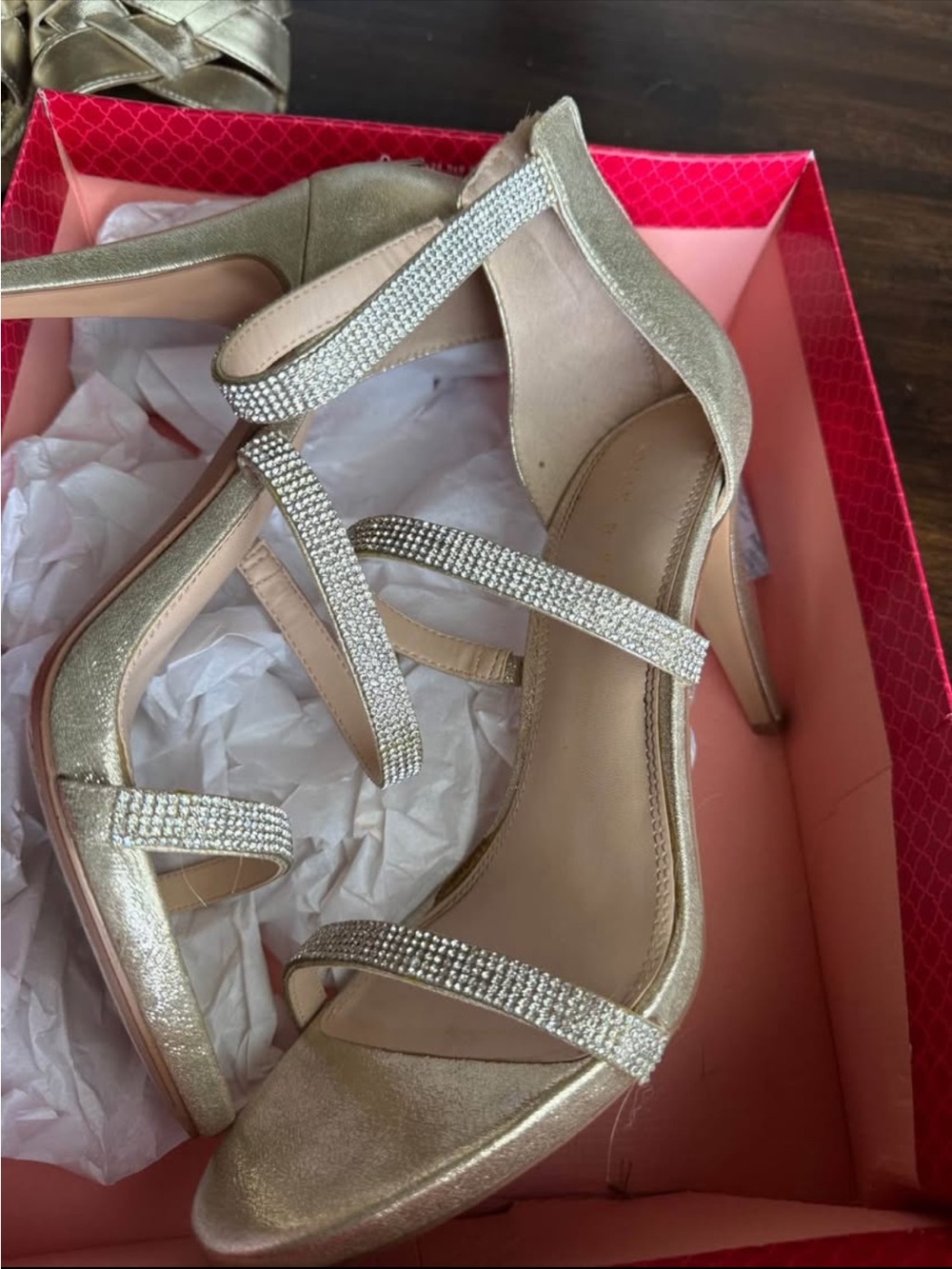 Kelly & Katie Gold Strappy Rhinestone Heels